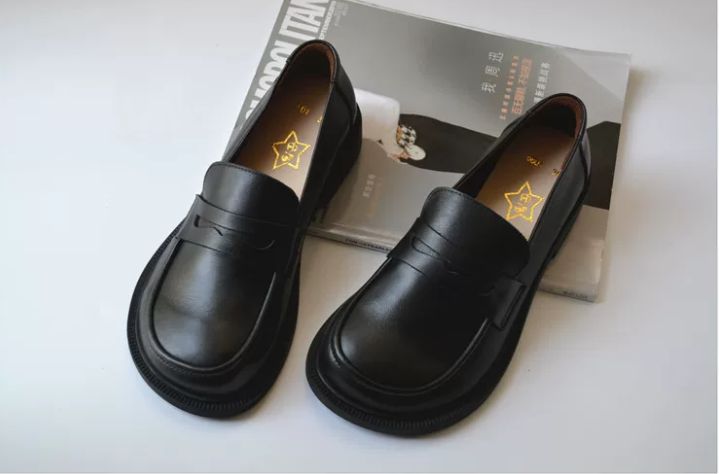 Leather British Style Small Leather Shoes, Top-grade Cowhide Wide-Top shoes, Comfortable Work Shoes