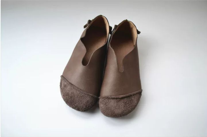 Handmade Leather Soft Flat Shoes For Women Retro Design