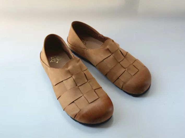 Retro Shoe with Genuine Leather Soft Sole Ankle Strap Woven Style Retro Charm