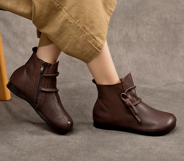 Leather Boots for Women Handmade Retro Shoes Brown