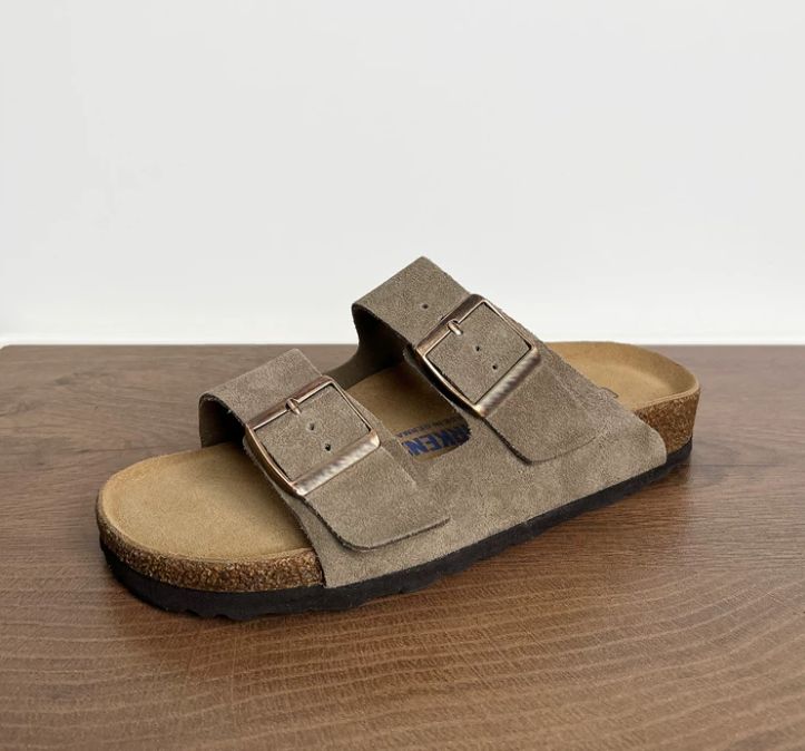 Spring and Summer Leather Bocken Shoes Casual Cowhide Leather Upper Sandals Cork Flat Slippers Women's Bocken Outerwear Shoes
