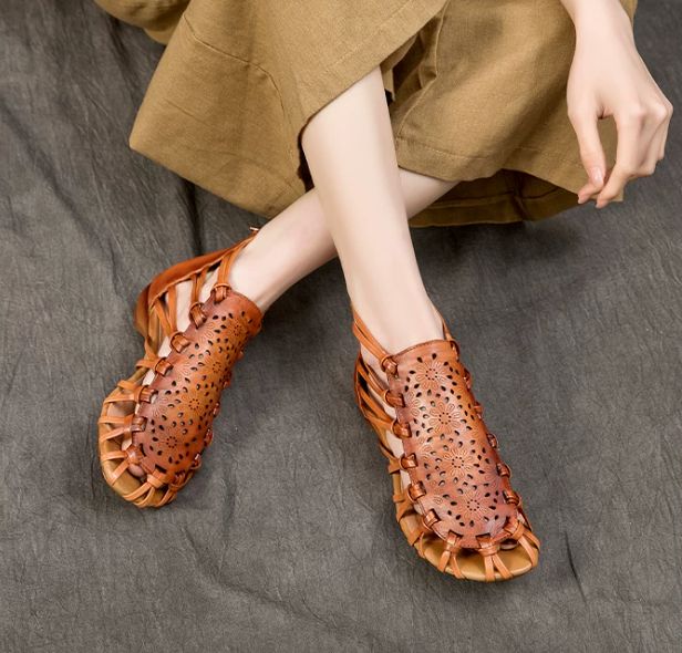 2026 Summer New Style Leather Sandals for Women - Comfortable and Versatile Cowhide Low Heel Shoes