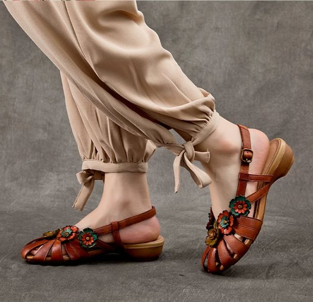 2026 Summer New Style Leather Sandals for Women - Comfortable and Versatile Cowhide Low Heel Shoes