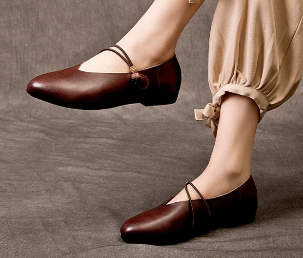 Handmade Vintage Leather Flat Shoes for Women