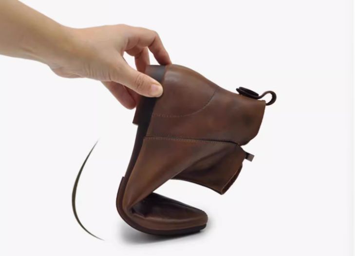 Retro Pointed-toe Short Boots for Women Flat Sole Lined with Fleece New Style Single Boot Genuine Leather Brown Black Color.