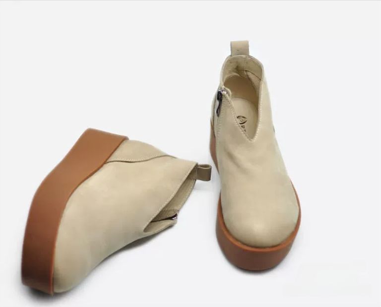 Retro Women's Shoes - New Style Thick-soled Ankle Boots, Women's Waterproof Platform Slip-on Short Boots, Genuine Leather