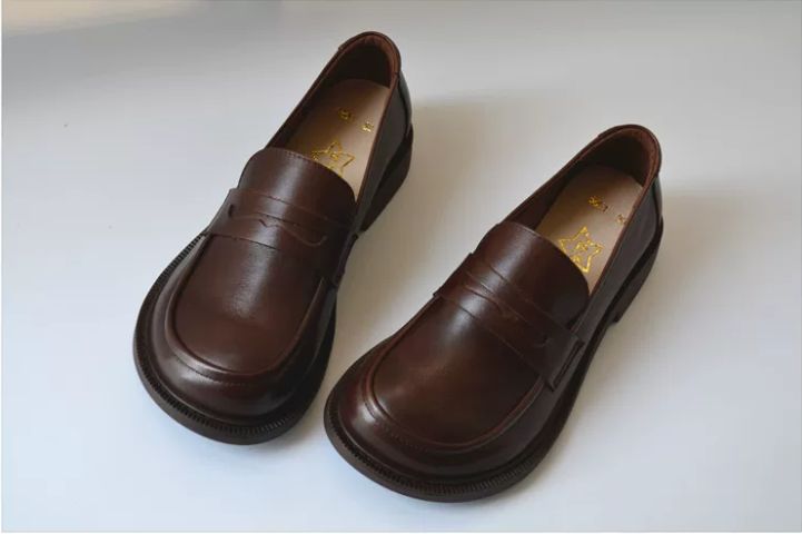 Leather British Style Small Leather Shoes, Top-grade Cowhide Wide-Top shoes, Comfortable Work Shoes