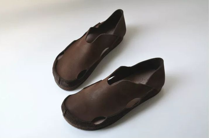 Handmade Leather Flat Shoes Retro Hollowed-Out Casual Leather Shoes