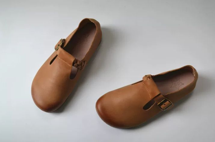 Casual Shoes, Genuine Leather, Flat Sole, Soft Top-Grain Cowhide, Wedge-Shaped Shoes, Women's Daily Versatile,Retro Style
