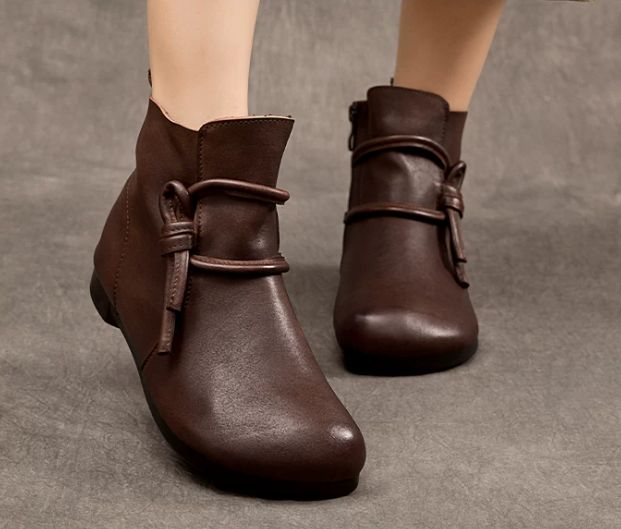 Leather Boots for Women Handmade Retro Shoes Brown