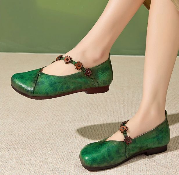 Handmade Leather Flower Shoes for Women