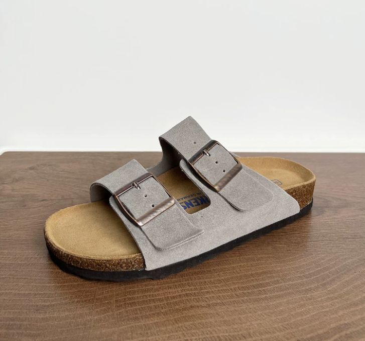 Spring and Summer Leather Bocken Shoes Casual Cowhide Leather Upper Sandals Cork Flat Slippers Women's Bocken Outerwear Shoes