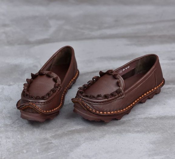Handmade Vintage Leather Flower Shoes for Women