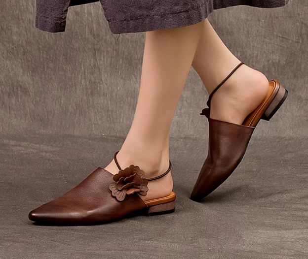 Summer New Style Genuine Leather Casual Pointed-toe Flip-Flops For Women - Comfortable and Versatile, With Flat and Rounded Toe Design