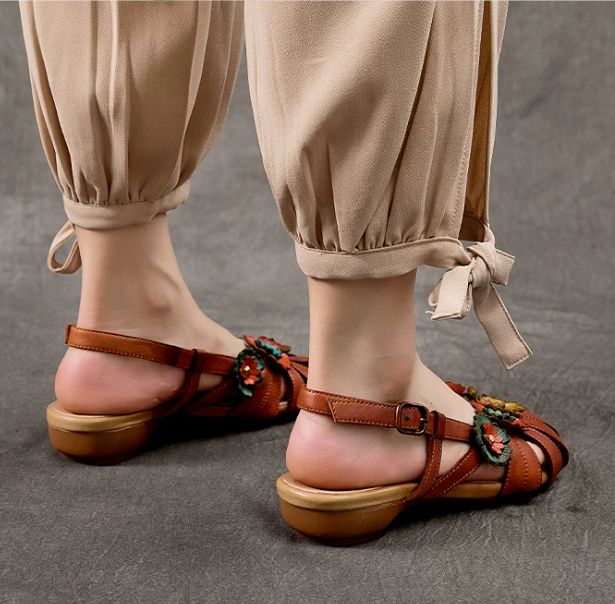 2026 Summer New Style Leather Sandals for Women - Comfortable and Versatile Cowhide Low Heel Shoes