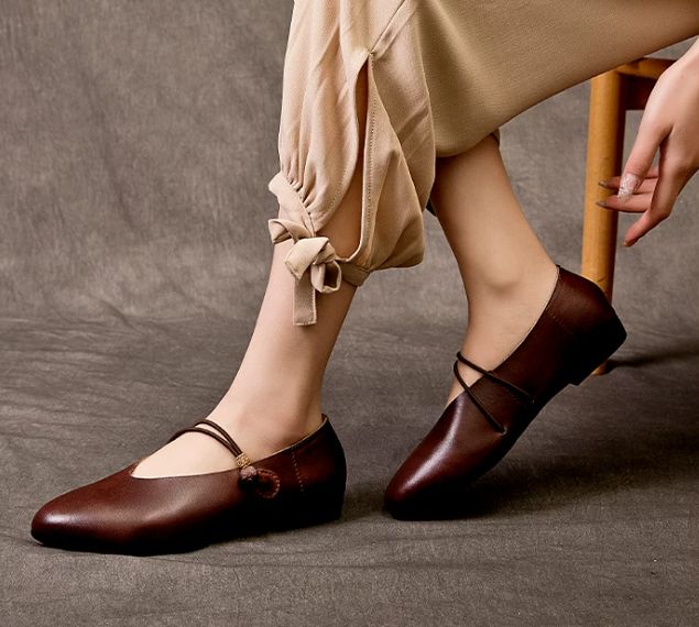 Handmade Vintage Leather Flat Shoes for Women