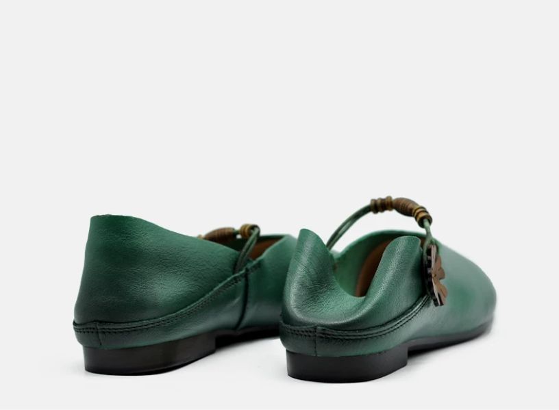 Retro Girl-Style Flowered Single Shoes Mary Jane Shoes Shallow Toe Flat Bottom Soft Sole