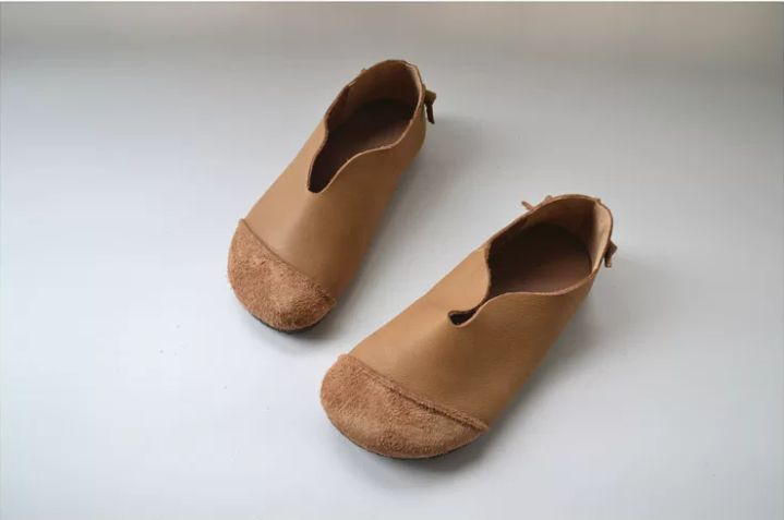 Handmade Leather Soft Flat Shoes For Women Retro Design