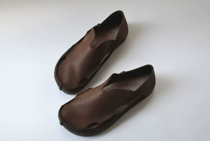 Handmade Leather Flat Shoes Retro Hollowed-Out Casual Leather Shoes