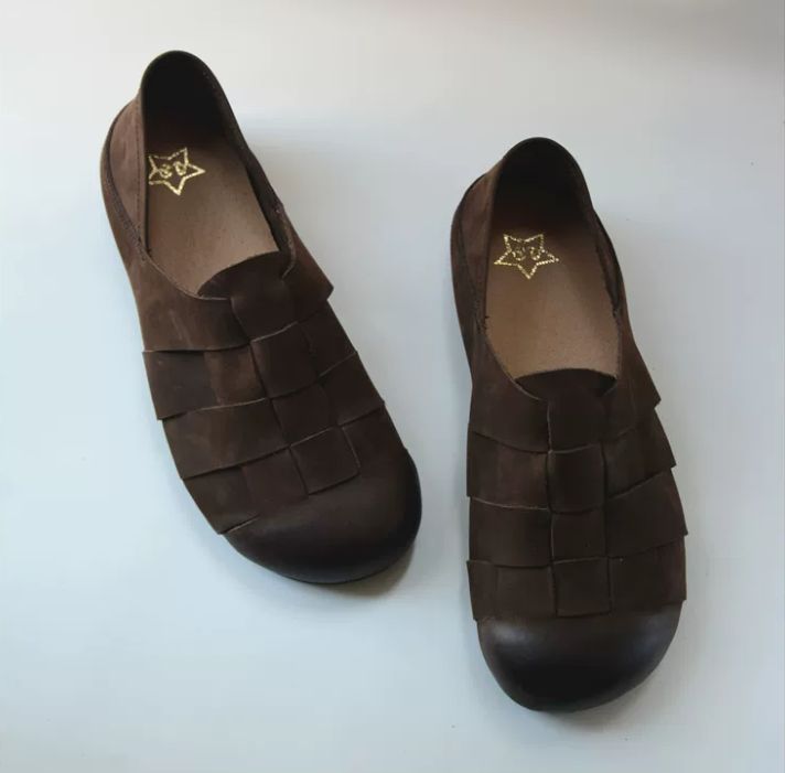 Retro Shoe with Genuine Leather Soft Sole Ankle Strap Woven Style Retro Charm