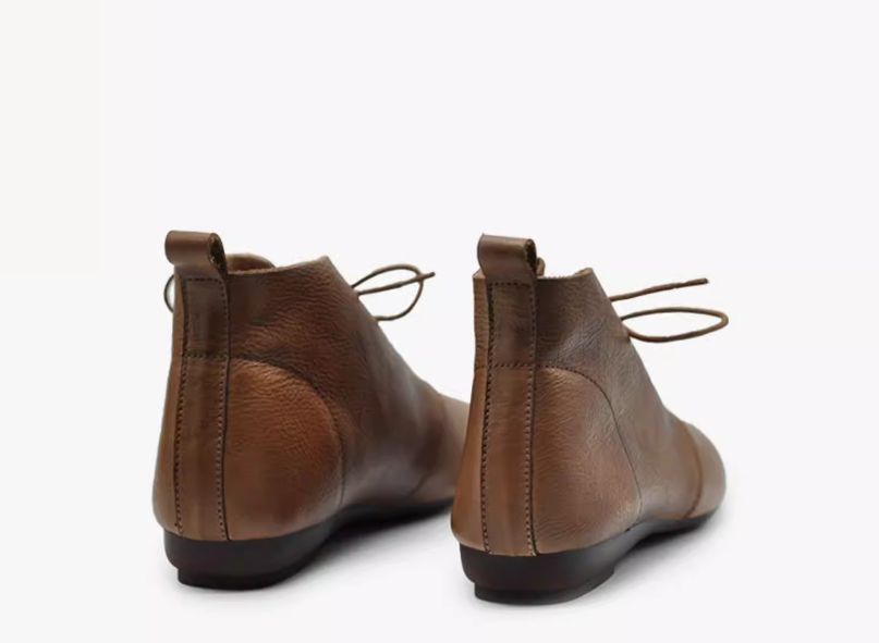 Women's Flat Shoes Lace-up Ankle Boots Retro Pointed-Toe Short Boots