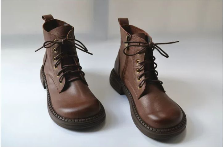 Handmade Leather Shoes for Women Retro Artistic Soft Martin Boots - Genuine Leather - Vintage Colorful Artistic Loose Big-Footed Fat-Toed Short Boots