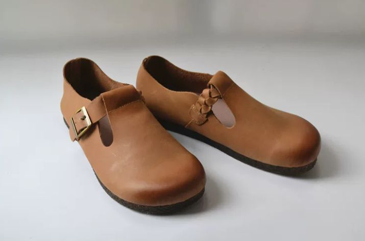 Casual Shoes, Genuine Leather, Flat Sole, Soft Top-Grain Cowhide, Wedge-Shaped Shoes, Women's Daily Versatile,Retro Style