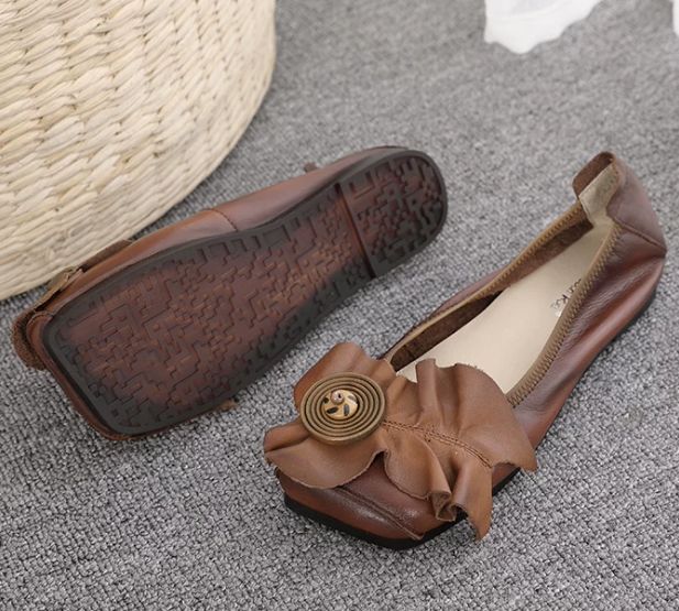 Handmade Leather Flat Shoes for Women Brown