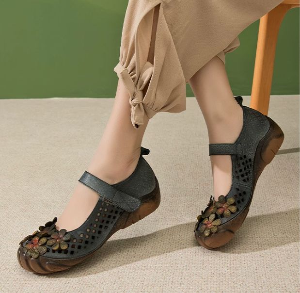 Handmade Leather Flower Shoes for Women
