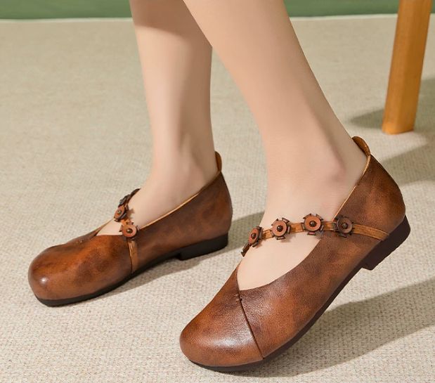 Handmade Leather Flower Shoes for Women