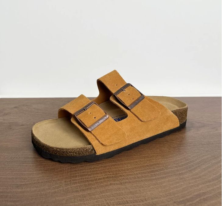 Spring and Summer Leather Bocken Shoes Casual Cowhide Leather Upper Sandals Cork Flat Slippers Women's Bocken Outerwear Shoes