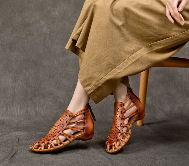 2026 Summer New Style Leather Sandals for Women - Comfortable and Versatile Cowhide Low Heel Shoes