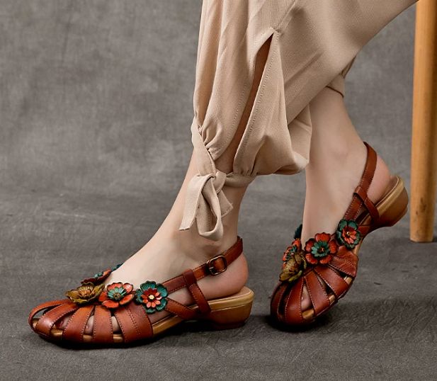2026 Summer New Style Leather Sandals for Women - Comfortable and Versatile Cowhide Low Heel Shoes