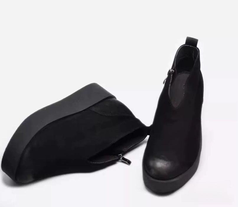 Retro Women's Shoes - New Style Thick-soled Ankle Boots, Women's Waterproof Platform Slip-on Short Boots, Genuine Leather