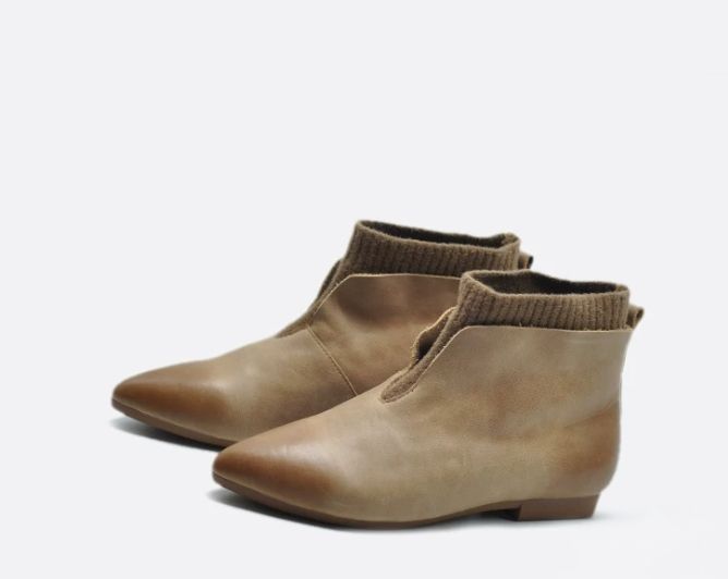 Handmade Flat Boots Knitted and Comfortable Suitable for All Occasions Mom Shoes Made of Genuine Leather Women's Boots