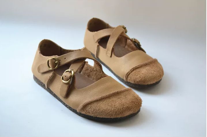 Handmade Cross-buckle Leather Flat Shoes, Retro and Artistic Soft-Soled Shoes Women's Shoes
