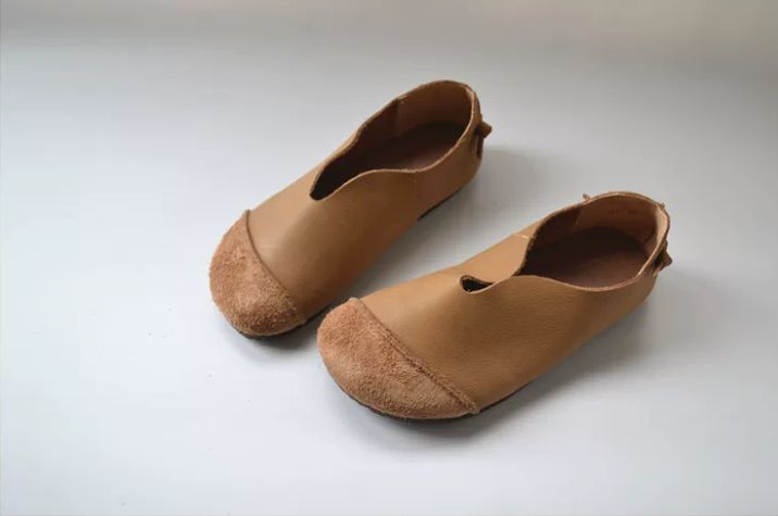 Handmade Leather Soft Flat Shoes For Women Retro Design