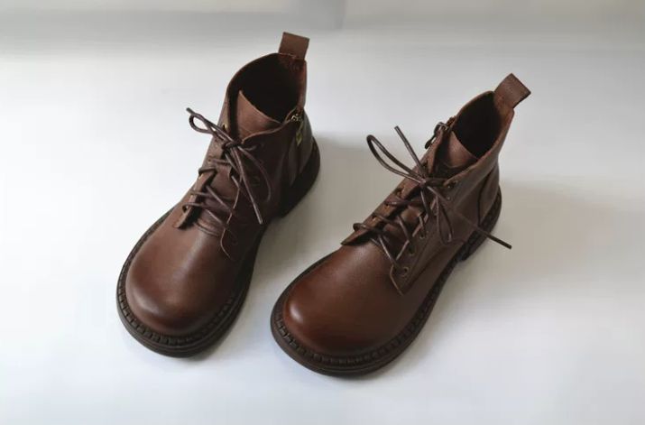 Handmade Leather Shoes for Women Retro Artistic Soft Martin Boots - Genuine Leather - Vintage Colorful Artistic Loose Big-Footed Fat-Toed Short Boots