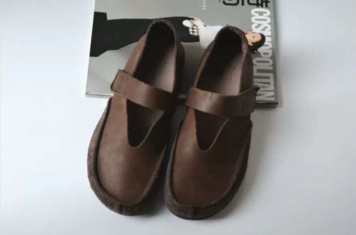 Leather Upper Cowhide Soft-Soled Casual Leather Shoes for Men and Women Retro Mary Jane Style Shoes