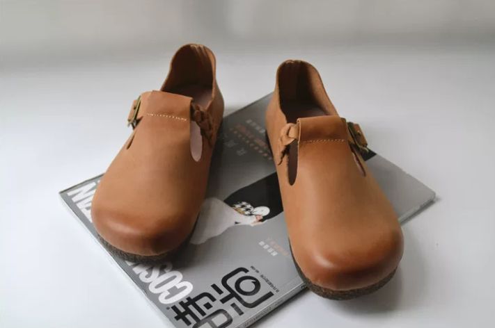 Casual Shoes, Genuine Leather, Flat Sole, Soft Top-Grain Cowhide, Wedge-Shaped Shoes, Women's Daily Versatile,Retro Style