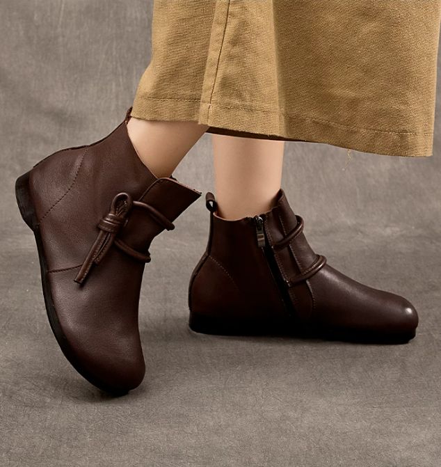 Leather Boots for Women Handmade Retro Shoes Brown