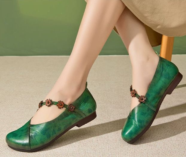 Handmade Leather Flower Shoes for Women