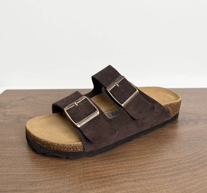 Spring and Summer Leather Bocken Shoes Casual Cowhide Leather Upper Sandals Cork Flat Slippers Women's Bocken Outerwear Shoes