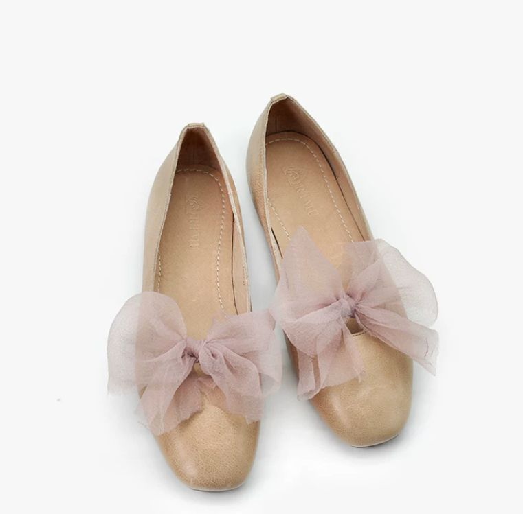 Lace-up Flat Shoes Low-cut Square Bow Tie Single Shoes for Women