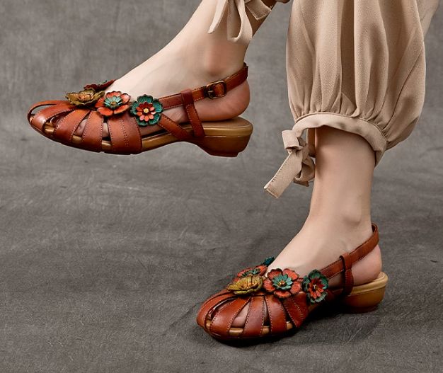2026 Summer New Style Leather Sandals for Women - Comfortable and Versatile Cowhide Low Heel Shoes