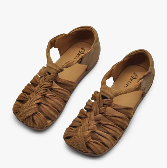 Retro Headband Sandals for Women, Genuine Leather Woven Roman-style Flat Shoes