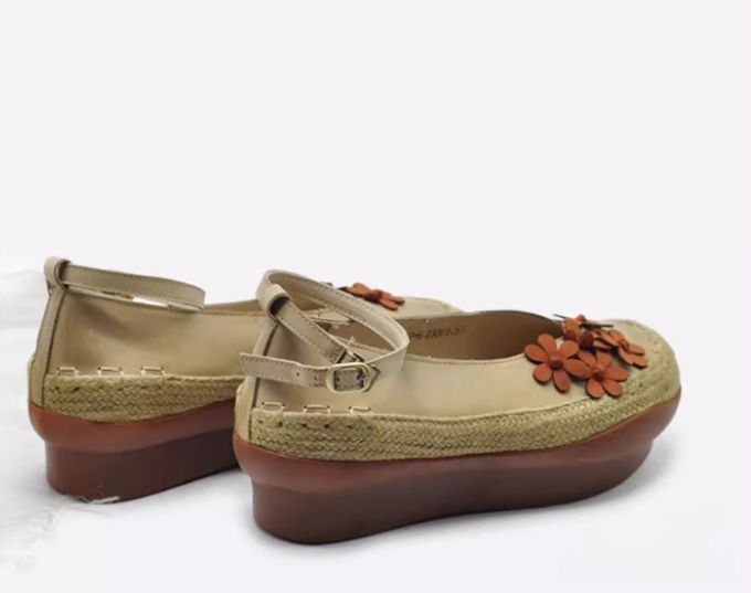 Vintage Women's Shoes Flower Leather Low-Heeled Women's Waterproof Platform Thick-soled Slip-on Shoes