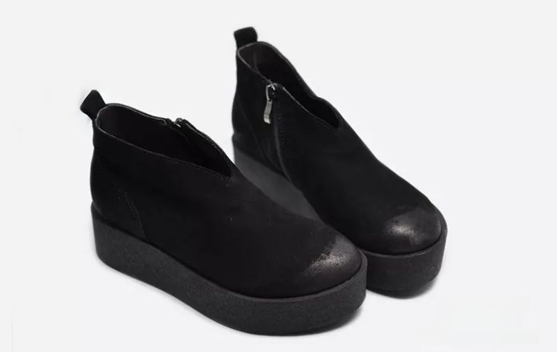 Retro Women's Shoes - New Style Thick-soled Ankle Boots, Women's Waterproof Platform Slip-on Short Boots, Genuine Leather