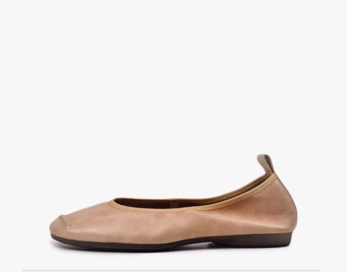 Retro Artistic Low Heel Women's Leather Flat Shoes in Brown / Khaki