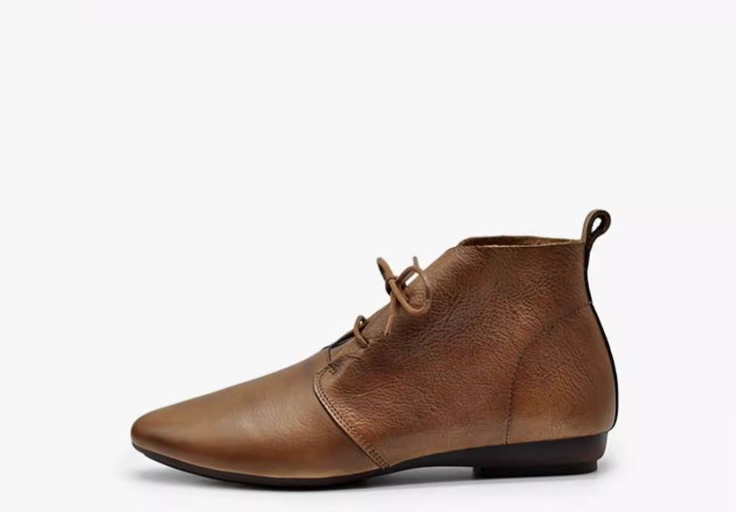 Women's Flat Shoes Lace-up Ankle Boots Retro Pointed-Toe Short Boots